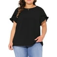 thumbnail image 2 of DARING DIVA Women's Plus Crew Neck Ruffle Blouse 2X Black, 2 of 6