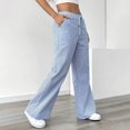 thumbnail image 5 of Womens Striped Cotton Linen Pants Low Rise Wide Leg Trendy Drawstring Elastic Waist Casual Trouser With Pockets, 5 of 6