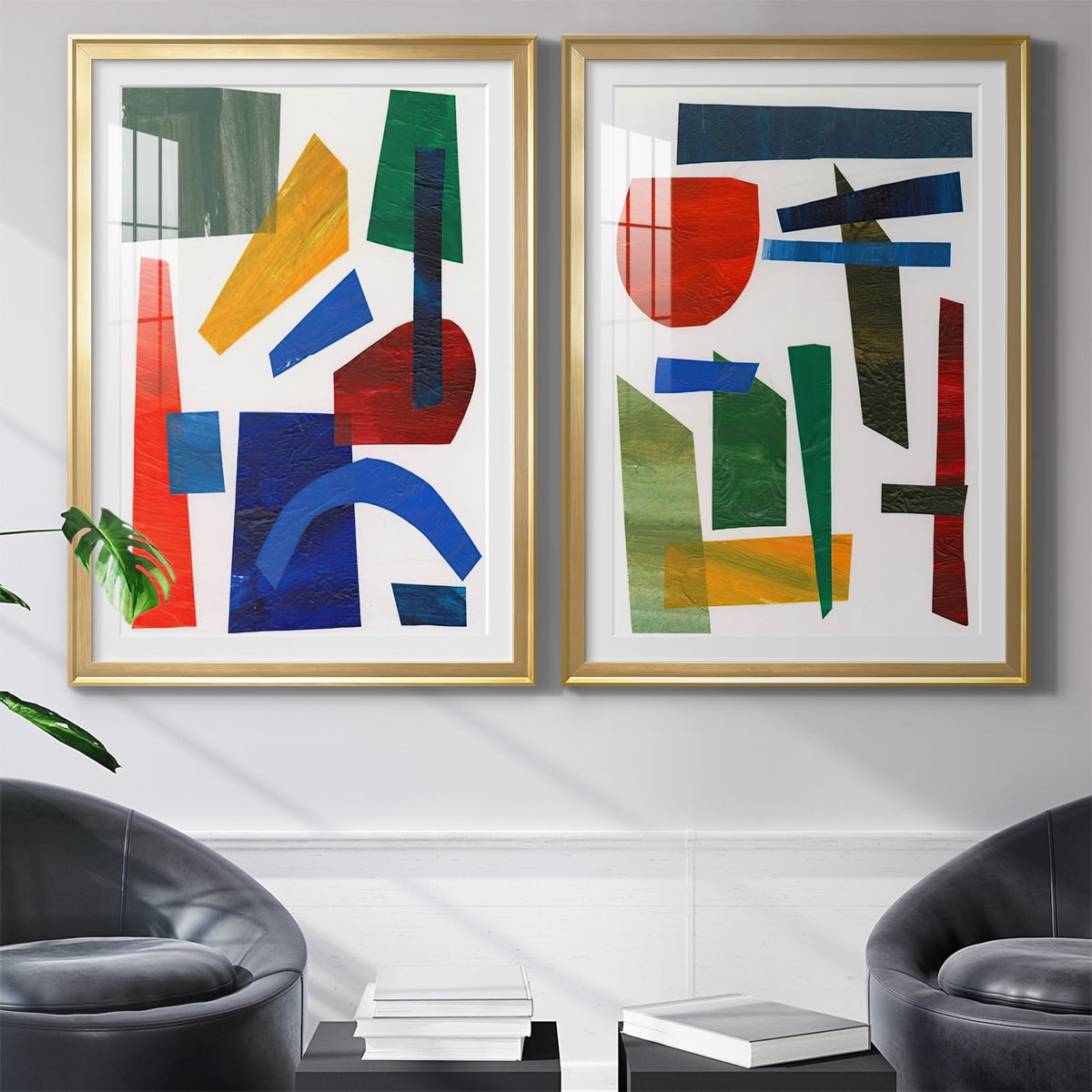 Wexford Home Colorful Shapes I Premium Framed Print, 30.5" x 42.5" - Ready to Hang, Gold (Set of 2)