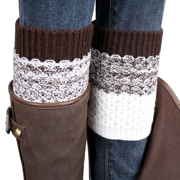 Pxiakgy socks for women 2015 Jacquard Knitted Leg Warmers Socks Boot Cover Brown One size
