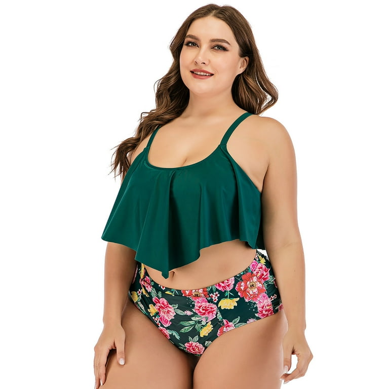 Women s Ruffle Bikini Swimsuit High Waisted Bottom Plus Size