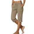 thumbnail image 5 of Luivaraty Capri Pants for Women Solid Color Straight Leg Pants Fashion Comfy Drawstring Side Split Capris with Pockets, S-2XL, 5 of 9