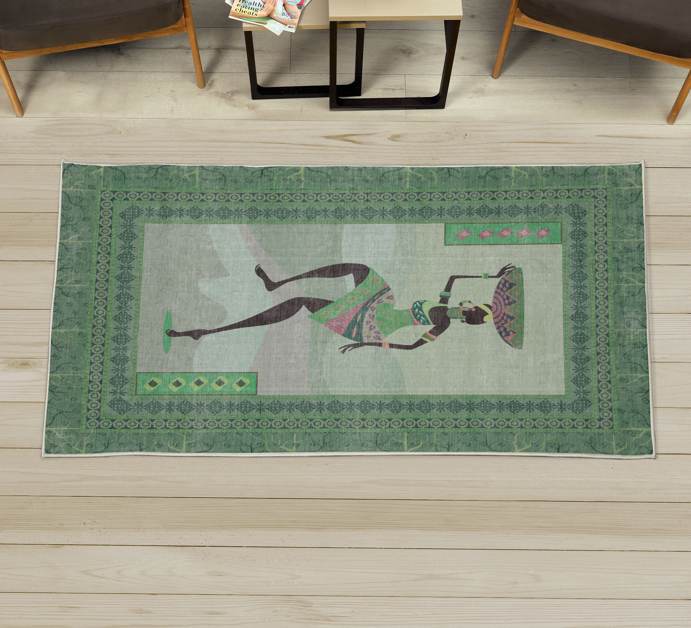 African Decorative Rug, Lady Silhouette in Folk Indigenous Clothes and ...