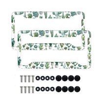 Renewold Green Cactus Print License Plate Frame Auto Decorative Accessories Plate Holder with Screws, Car Accessories Applicable to Standard US License, Set of 2