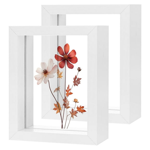2-Pack Wooden Pressed Flower Frame, 3 x 4 Inch Double Acrylic Floating Picture Frame for Dried Flowers/Tabletop/DIY/Handicrafts [White]