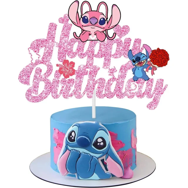 -adorno de pastel de Lilo & Stitch para niños, inserto de dibujos animados lindo, decoración de fiesta para el hogar de feliz cumpleaños, regalos para niños, juguetes(1