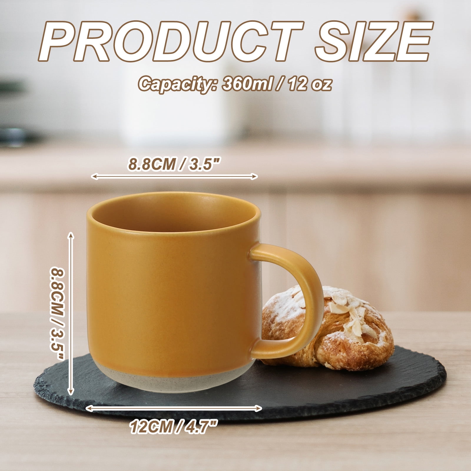 Uxcell Handmade Vintage Espresso Cups, 12 oz Ceramic Coffee Mug Stoneware Tea Cup with Handle Dishwasher and Microwave Safe for Latte Cappuccino Milk Office Home Gifts, Yellow