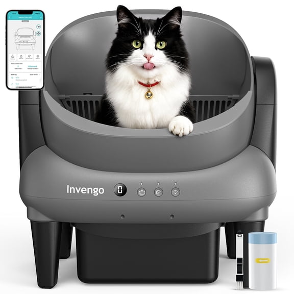 Invengo Automatic Self-Cleaning Cat Litter Box, Open Top Design with Safety Sensors and Anti-Pinch Protection, Smart Automatic Litter Box for Small & Medium Cats and Multi-Cat Homes, Charcoal Grey