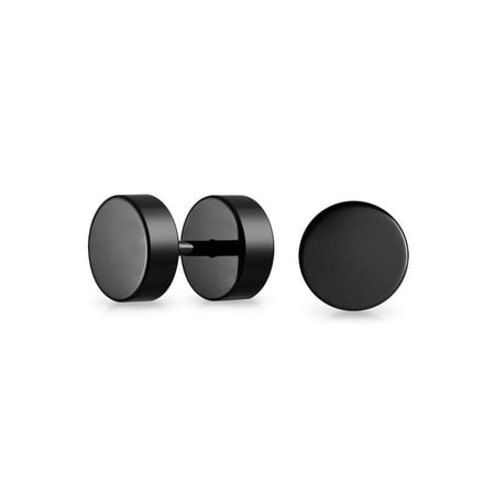 Black Bar Bell 8 MM Round Illusion Faux Ear Plug Earrings For Men For Teen Surgical Steel 16G
