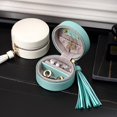 thumbnail image 5 of Travel Jewelry Organizer: Compact Round Faux Leather Case with Zipper, 5 of 5