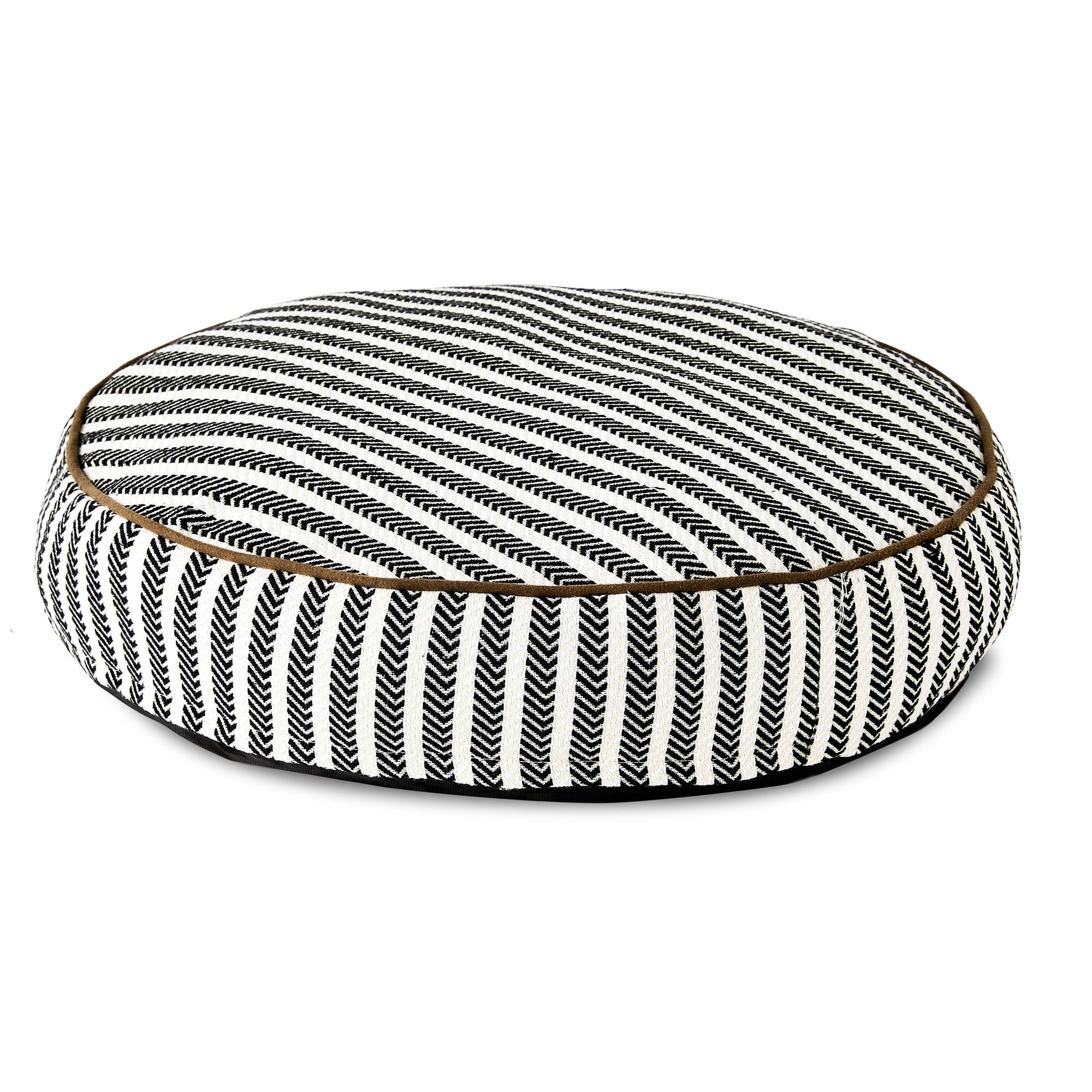 Vibrant Life Small Round Striped Dog Bed, Black and White, 24" x 24"