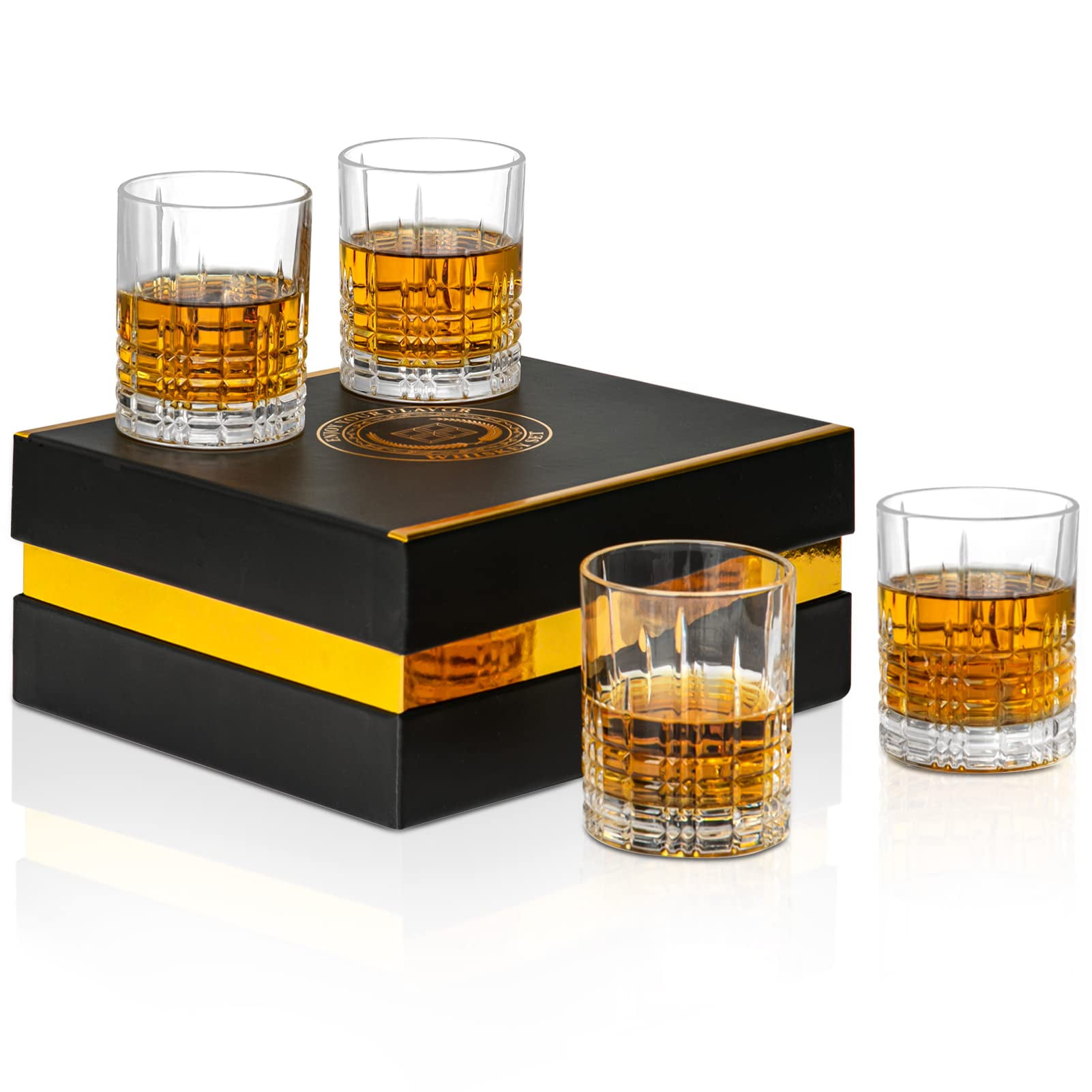 OPAYLY Whiskey Glasses Set of 410 oz Premium Old Fashioned Glass TumblerLiquor Crystal Rocks Glasses with Gift BoxClassic Rocks Glasses for Cognac