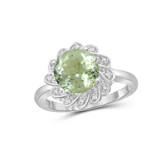 JewelersClub Green Amethyst Ring Birthstone Jewelry – 2.50 Carat Green Amethyst 0.925 Sterling Silver Ring Jewelry with White Diamond Accent – Gemstone Rings with Hypoallergenic 0.925 Sterling Silver