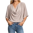 thumbnail image 3 of Women's Loose Fit V Neck Pleated Collar Chiffon Casual Top Shirt Blouse Soft Lightweight Work Office Outfits | CSEONE,Beige L, 3 of 9