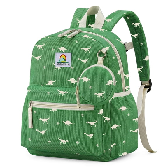 Corduroy Toddler Backpack for Boys 2-5: Dinosaur Green Kids backpack for Boys Girls - 13.5 inch Preschool Kindergarten Backpacks with Coin Purse