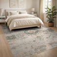 thumbnail image 3 of ODIKA Beige Neutral Vintage Distressed Boho Bordered Symmetry Grey for Living Room, Under Sectional, Family , Non-Slip Flatwoven, 3 of 7