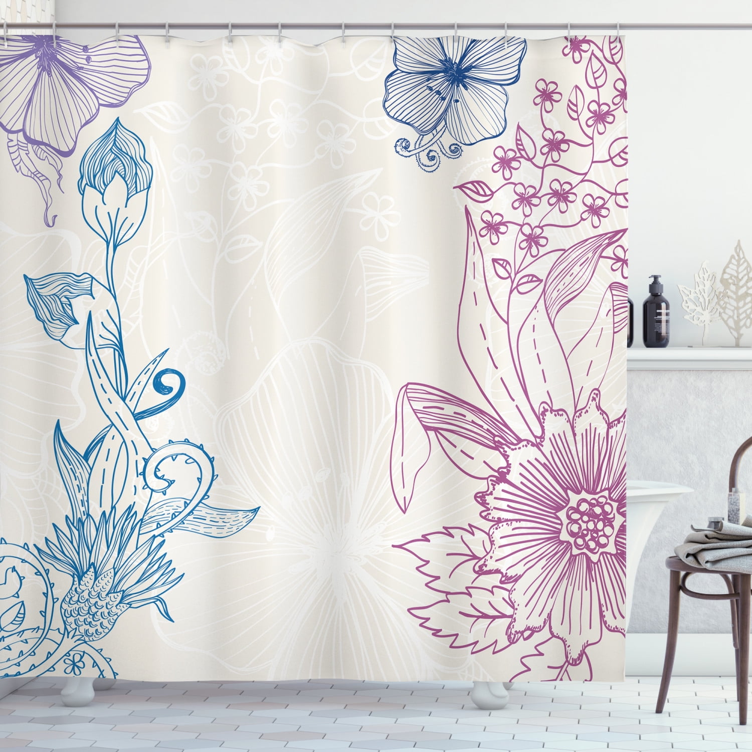 Ambesonne Floral Shower Curtain, Flower Field Spring Art, 69"Wx70"L, Teal Lilac Dried Rose
