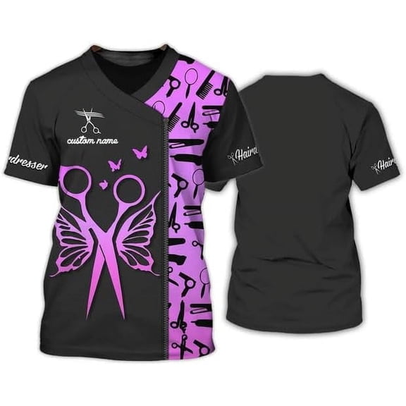 Personalized Barber Shop Women's T-Shirt, Hairdresser Uniform, 3D Barber Shirts (S)