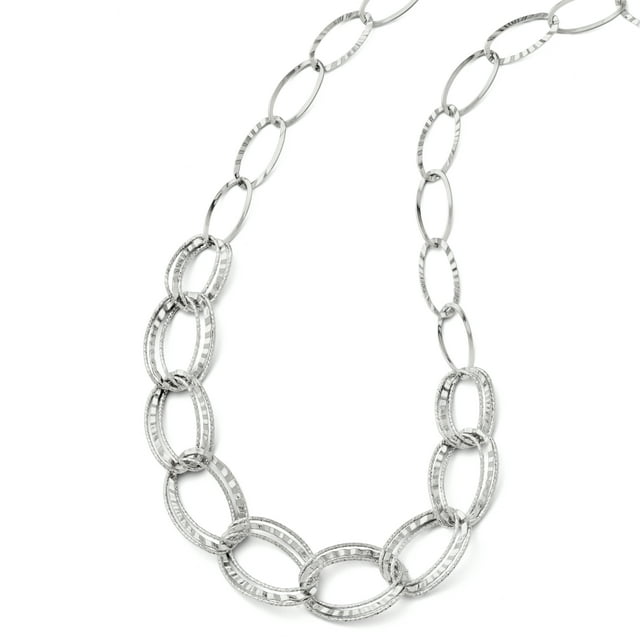 Leslie's 14k White Gold Polished & Diamond-cut Link Necklace 18 Inch
