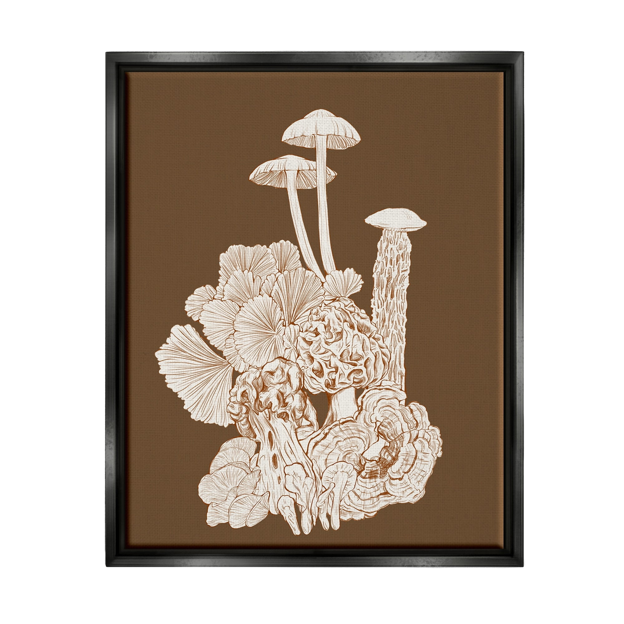 Stupell Industries Mushrooms Forest Flora Plants Arrangement Intricate Detail Graphic Art Luster Gray Floating Framed Canvas Print Wall Art, Design by Ziwei Li