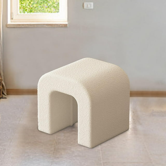 Elodie Vanity Stool Decorative Fleece Foot Stool for Living Room Hallway Home Decor White