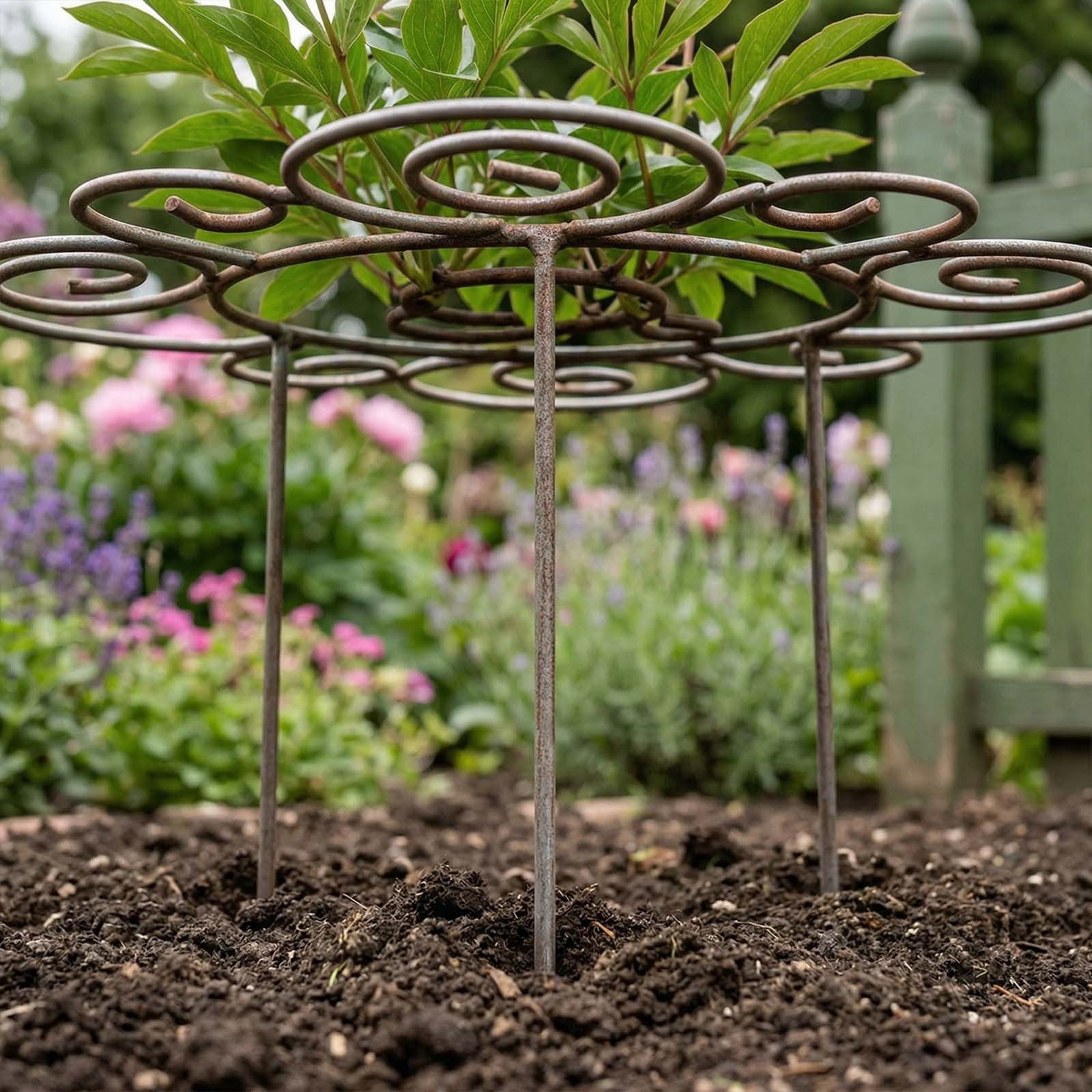 Metal Garden Plant Support Ring Flexible Adjustable Vine Climbing Holder Sturdy Iron Frame Plant Growth Support for Flower Vegetable Tomato Silver