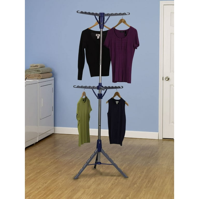 Household Essentials 5012 1 Portable 2 Tier Clothes Drying Rack Tri pod Dry Wet Laundry or Hang Clothes Silver and Blue Large Walmart