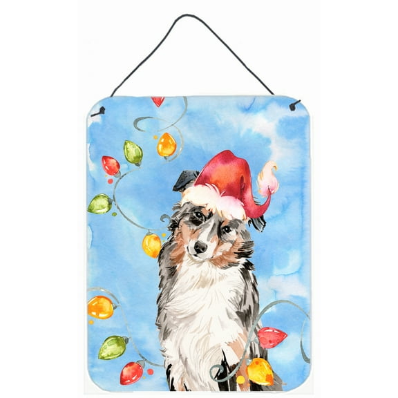 Christmas Lights Australian Shepherd Wall or Door Hanging Prints