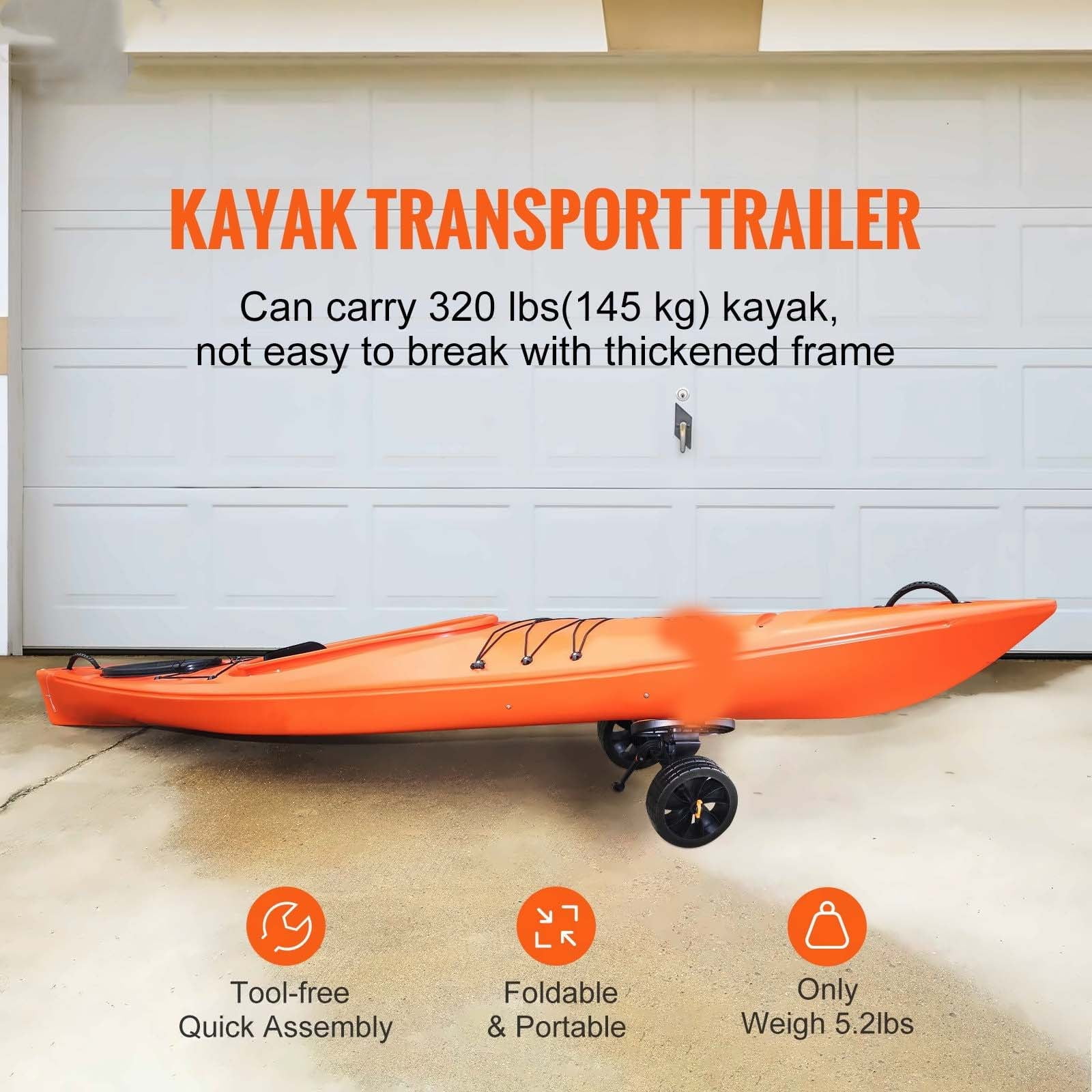 Kayak Cart - 450lbs Heavy Duty Canoe Trolley - 12'' Solid Tires - Adjustable Width - Nonslip Support for Kayaks, Canoes, Paddleboards
