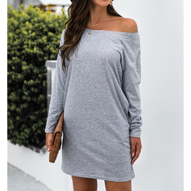 Vestido Sin Tirantes, Vestido Femenino De Manga Larga, Lavable A Máquina Simple Para La Oficina Para El Hogar ANGGREK No