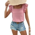 thumbnail image 3 of Women'S Casual Summer Square Neck Tank Tops Sleeveless Ruffle Chiffon Blouses Top Shirts Pink S, 3 of 9