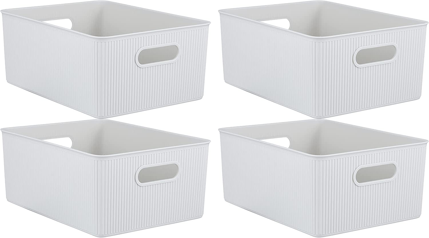 Superio Ribbed Plastic Storage Basket Organizer (4 Pack), 15 Liter