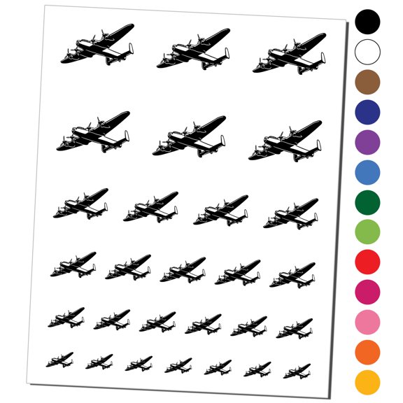 Military Bomber Plane Water Resistant Temporary Tattoo Set Fake Body Art Collection - Black