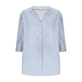 thumbnail image 5 of Uootdi Womens Striped Tops 3/4 Sleeve V Neck Button Down Long Sleeve Shirts Oversized Summer Beach Casual Blouses Tops Tunics Gift, 5 of 7