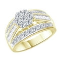 thumbnail image 1 of Round & Baguette Shape White Natural Diamond Cluster Fashion Ring In 10k Yellow Gold (1.58 cttw) Ring Size-11, 1 of 2