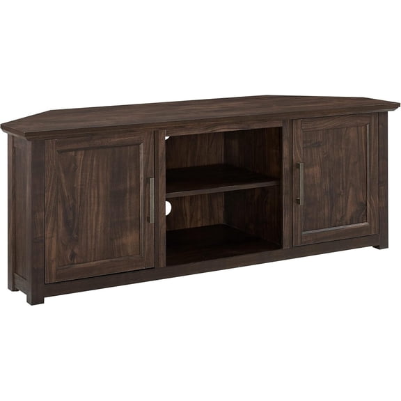 Corner TV Stand 58 Inch " Dark Walnut Finish " Media Console with Storage