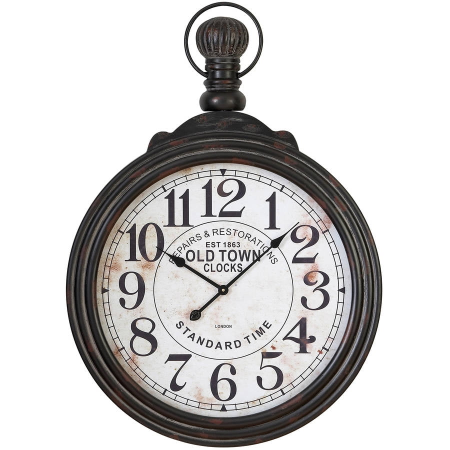 Decmode 39" x 28" Wooden Pocket Watch Wall Clock, Black and White