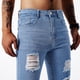 thumbnail image 4 of Pantalones largos para hombre, casuales, de moda, con bolsillos perforados, color sólido, elásticos, ajustados, de pierna corta, de mezclilla, pantalones para hombre, 4 of 9