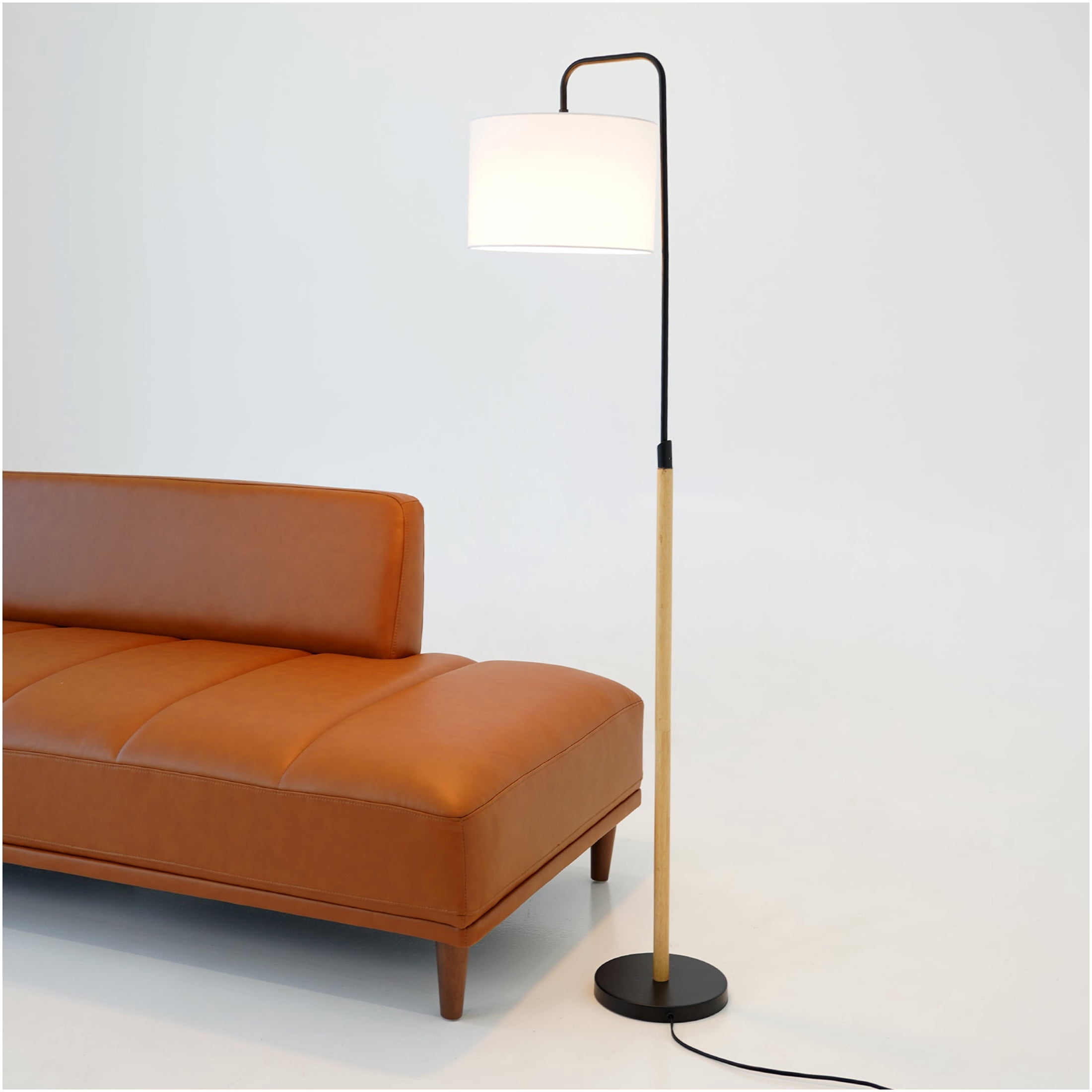 JERFIT 78-inch Modern Arc Floor Lamp with Curved Design and Fabric Shade for Living Room, Bedroom, Office Reading Corner, Plug-in Floor Light with Foot Switch, Black