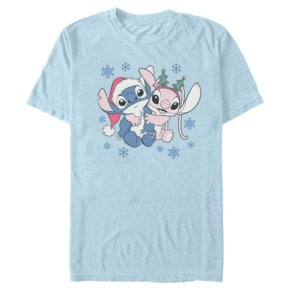 Mens Lilo & Stitch Merry Christmas Couple Hug T Shirt