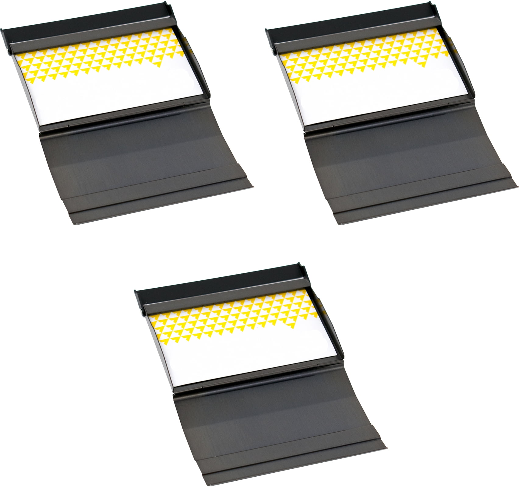 Set of 3 Brushed Metal Business Card Case Holders With Bar Closure Mechanism (Horizontal, Gunmetal)