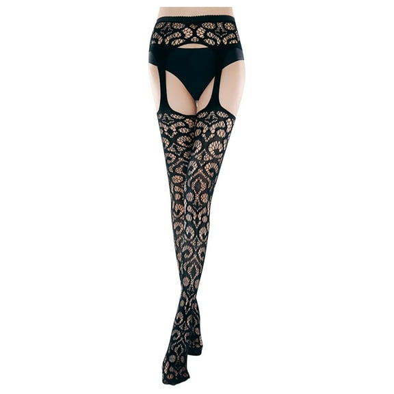 Aloohaidyvio Tights Women Fishnet Thigh-High Stockings Tights Suspender Pantyhose Stockings for Women Black