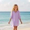 thumbnail image 2 of Teen Bathing Suit Cover Up Girls Crew Neck Purple Chiffon Cover Up Chiffon Dress Girls Cover Ups for Swimwear Size 10-11 Years, 2 of 9