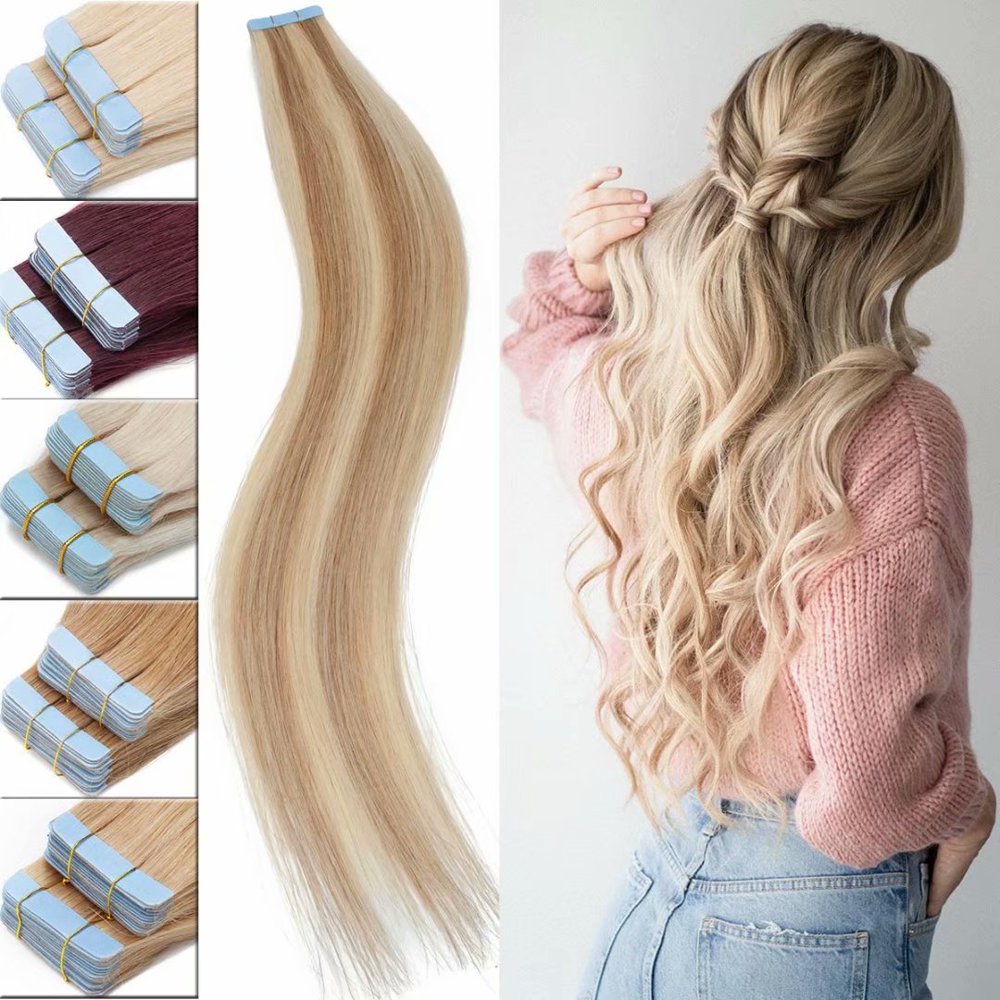 SEGO Tape in Human Hair Extensions Highlight Balayage Long Straight