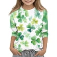 thumbnail image 1 of Wo-Fusoul T-Shirt à Enfiler pour Enfants, Taille Moyenne à Grande, Imprimé Décontracté de la Saint-Patrick pour Enfants, Haut à Manches 3/4 à Col Rond, 1 Pce, 1 of 5