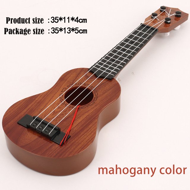 Mini Four Strings Children Guitar Toy Beginners Ukulele Musical Instruments Simulation Playing Early Educational Toys for Kids 35 Walnut