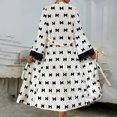 thumbnail image 4 of TEAJOPSUU Velvet Bathrobes for Women Long Sleeve Lace Bow Printed V Neck Soft Fuzzy Casual Homewear Loose Robes White, 4 of 9