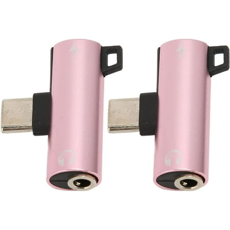 2Pcs USB C to 3.5mm Audio Adapter, USB C to Aux Adapter 2 in 1 Type C 3.5mm USB C to Audio Headphone Jack, Listening Music While Charging(Pink)
