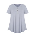 thumbnail image 6 of Chama Women's Plus Size V Neck Short Sleeve Henley Shirt Buttons Up Pleated Tunic Tops, 6 of 9