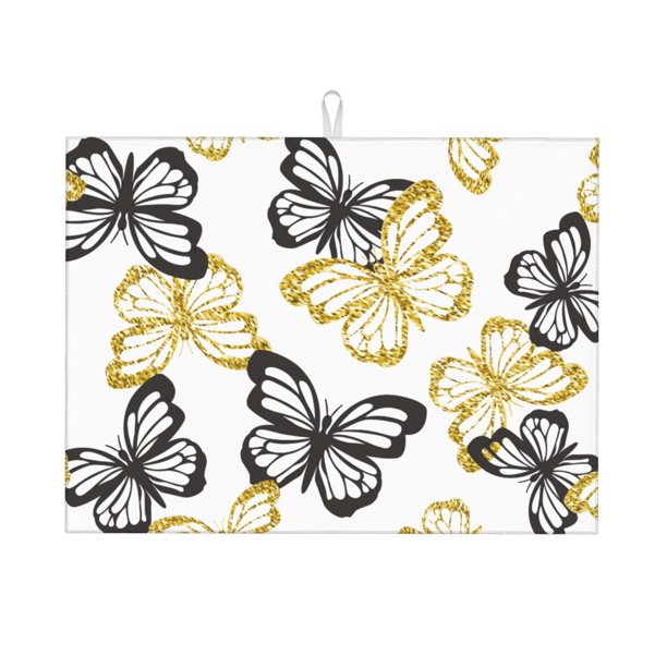 Balery Golden Glitter Butterflies Alfombrilla de Secado para Cocina, 18x24 Pulgadas, Súper Absorbente para Platos y Encimeras